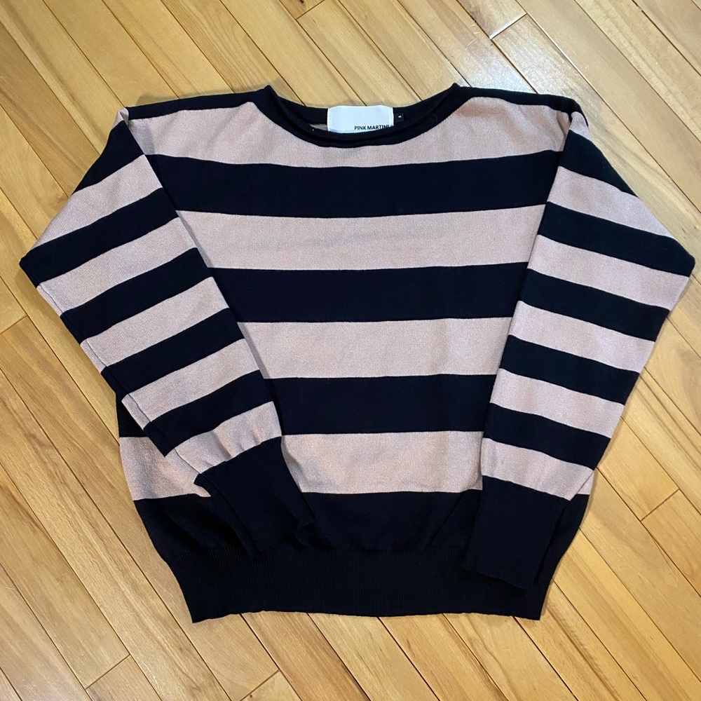 Pink Martini Black and Tan Striped Sweater